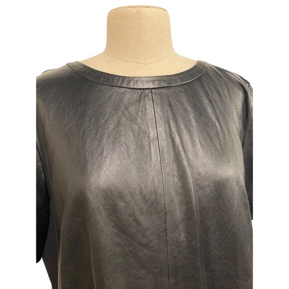Halogen Womens Black Leather & Rayon Short Sleeve Top XL - Picture 2 of 4